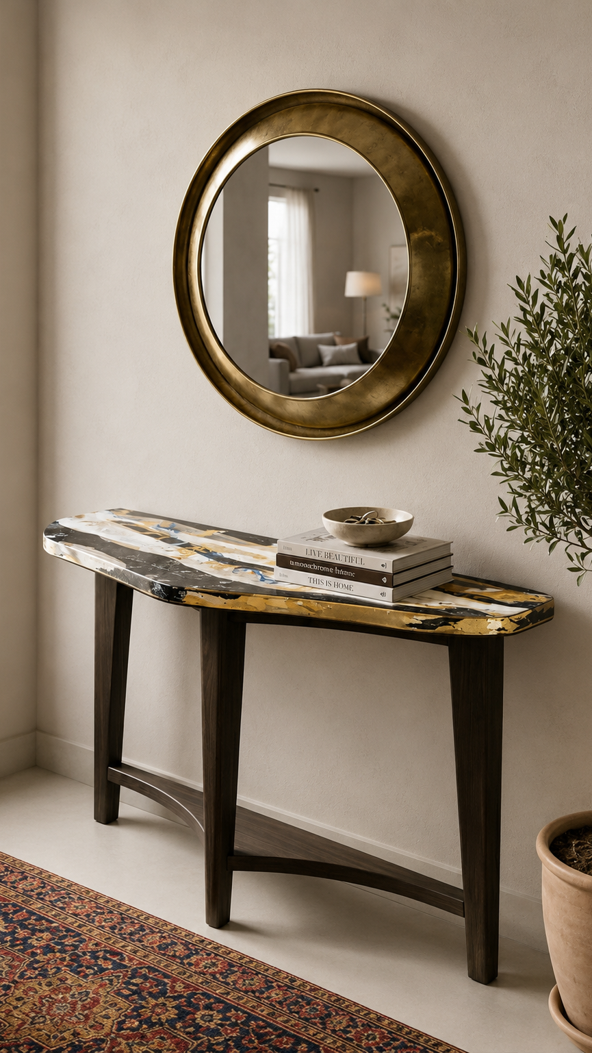 Consolle di Design Artigianale "Eclissi" – Piano Multicolore a Spatola e pennello