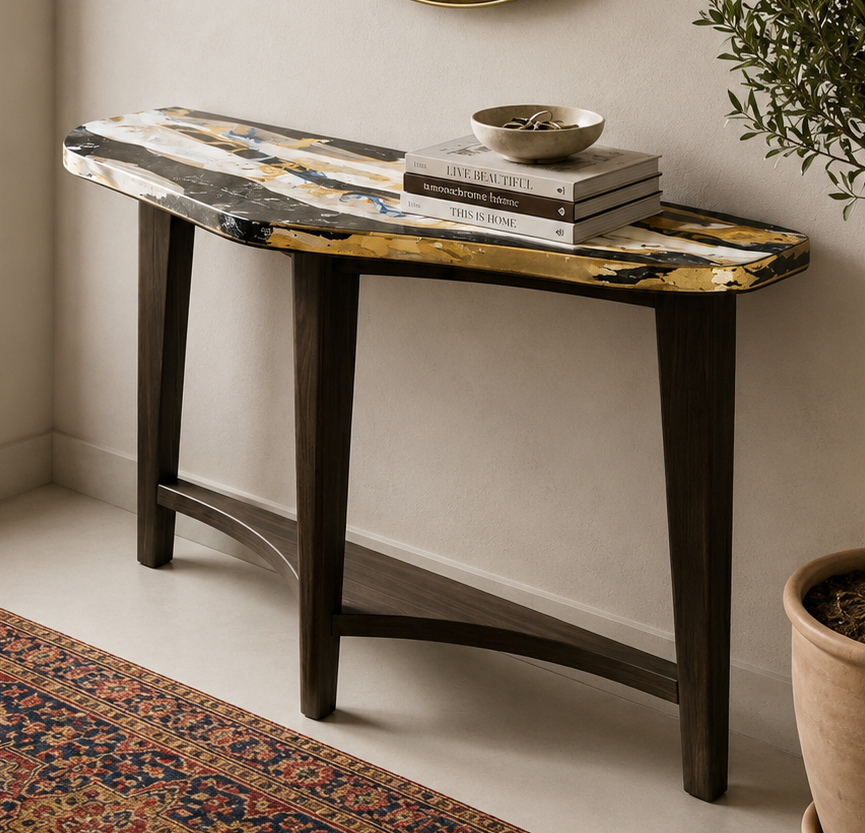Consolle "Abisso" in Legno con Finitura Pittorica Materica – Design Artigianale Made in Italy Piano Multicolore a Spatola e pennello
