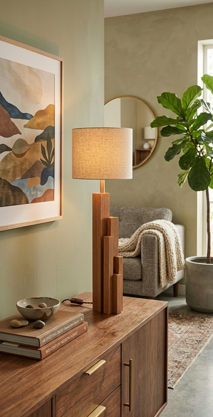 Lampada da Tavolo Artigianale in Legno "Skyscraper" – Design Geometrico e Luce d'Atmosfera