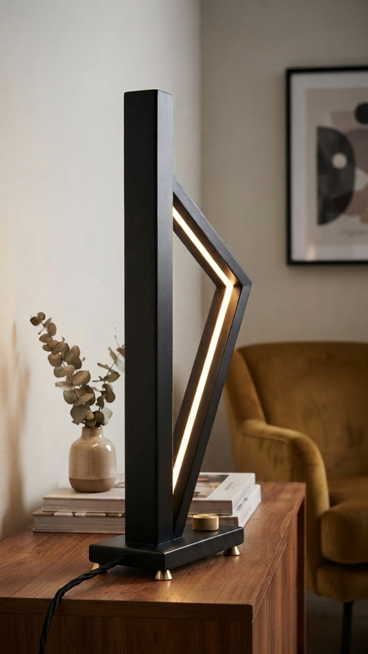 "Vertice" — Lampada da tavolo scultorea in legno e LED integrato