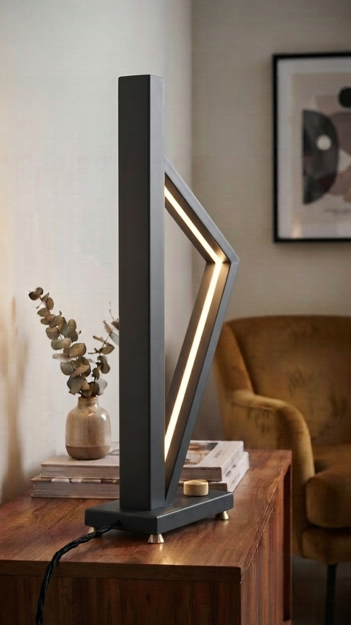 "Vertice" — Lampada da tavolo scultorea in legno e LED integrato