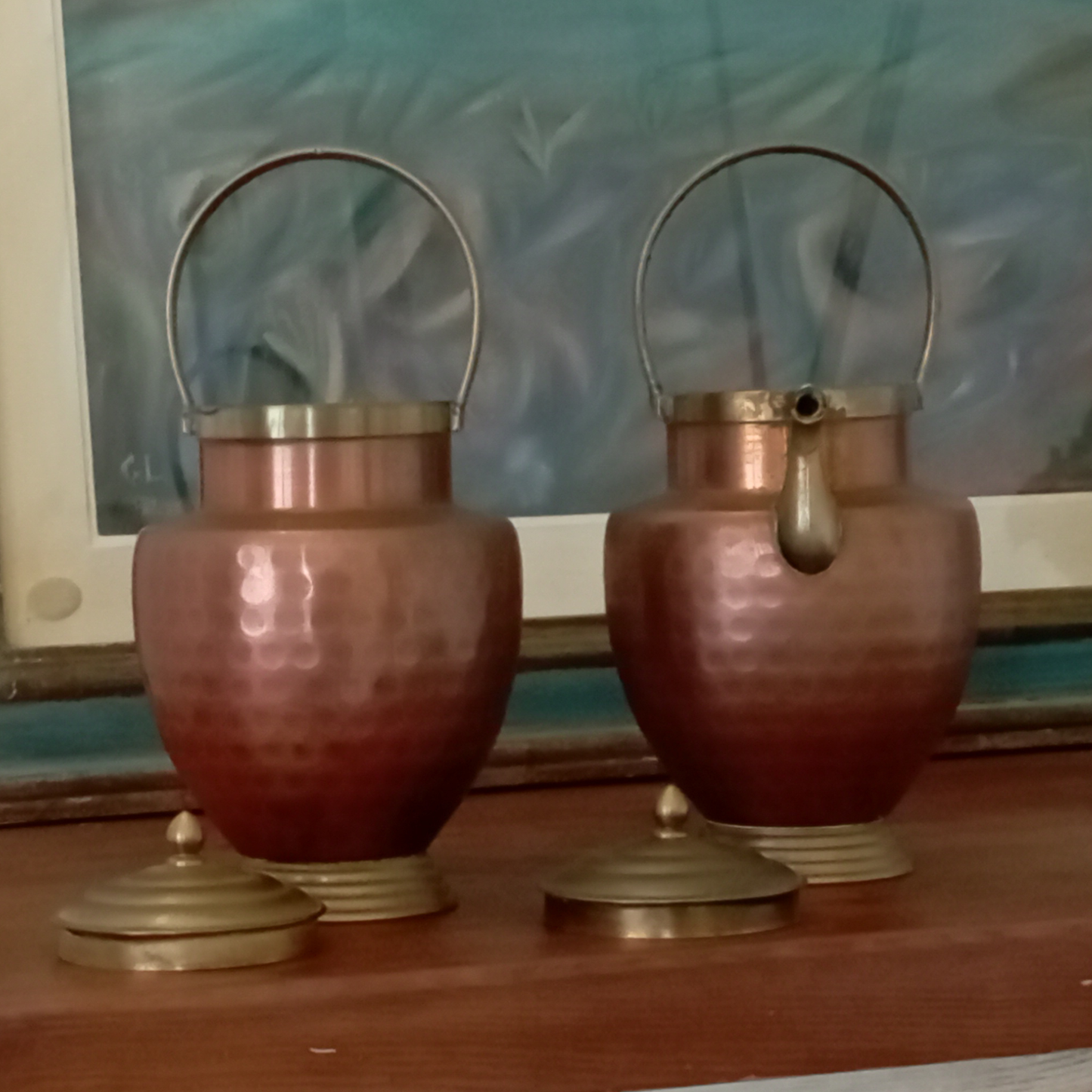 Coppia di Mezzina Toscana in Rame Martellato con Dettagli in Ottone – Artigianato Italiano