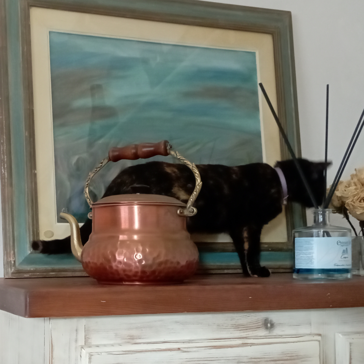 Teiera/Brocca in Rame Martellato con Manico in Ottone e Legno – Artigianato Toscano