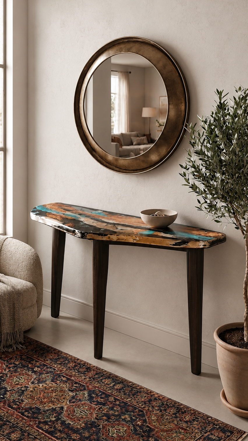 Consolle di Design Artigianale "Eclissi" – Piano Multicolore a Spatola e pennello