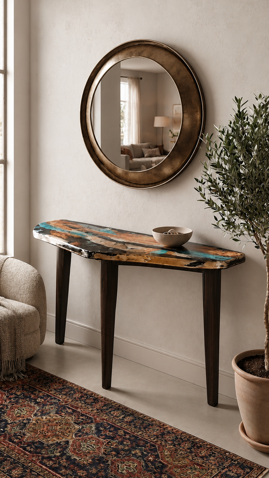 Consolle di Design Artigianale "Eclissi" – Piano Multicolore a Spatola e pennello