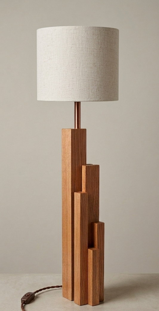 Lampada da Tavolo Artigianale in Legno "Skyscraper" – Design Geometrico e Luce d'Atmosfera