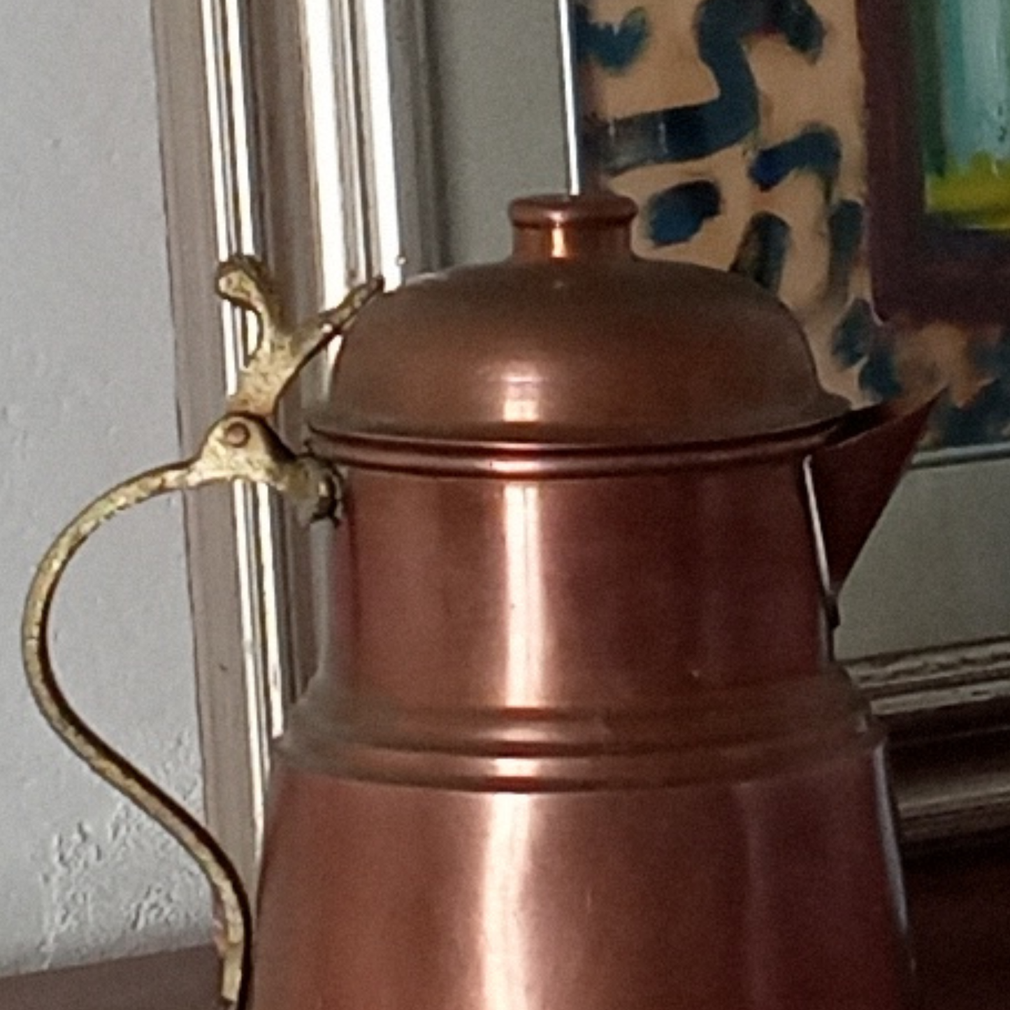 Antica caffettiera in rame battuto a mano | Oggetto decorativo da collezione per cucina country chic o stile rustico provenzale