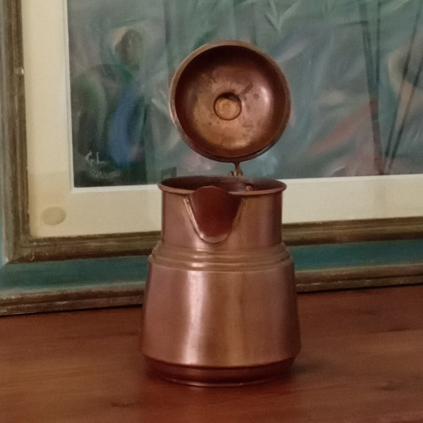 Antica caffettiera in rame battuto a mano | Oggetto decorativo da collezione per cucina country chic o stile rustico provenzale