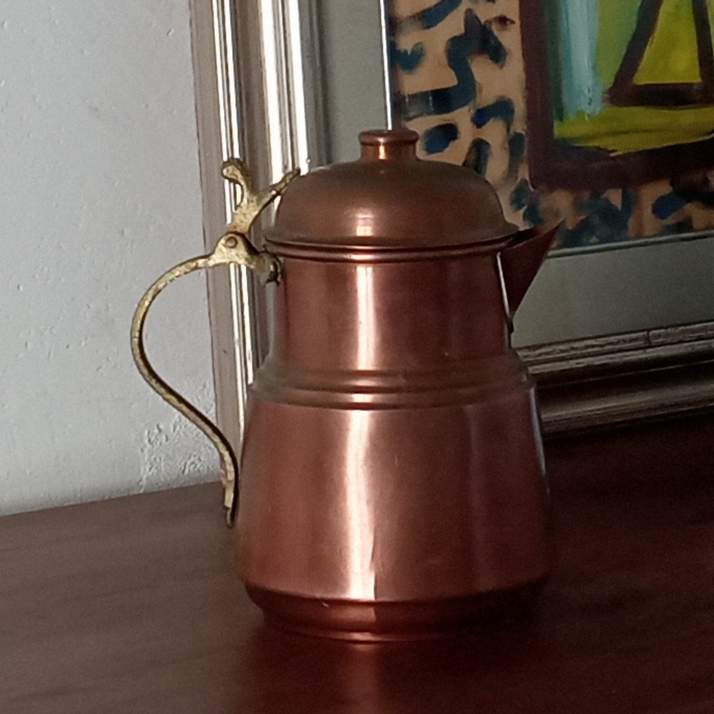 Antica caffettiera in rame battuto a mano | Oggetto decorativo da collezione per cucina country chic o stile rustico provenzale