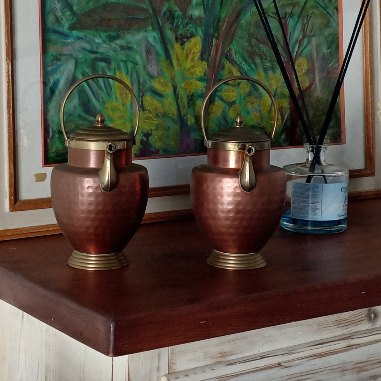 Coppia di Mezzina Toscana in Rame Martellato con Dettagli in Ottone – Artigianato Italiano